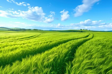 Naklejka premium Green Field Under a Blue Sky