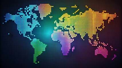 Colorful digital dotted world map vector background design illustration with vibrant colors and subtle texture on a dark background.