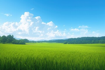 Obraz premium Green Field Under a Blue Sky with White Clouds