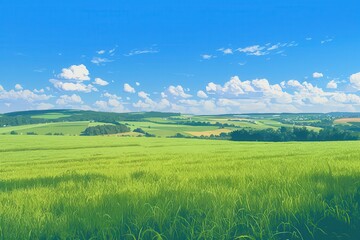 Obraz premium Summer Landscape with Lush Green Fields and Blue Sky
