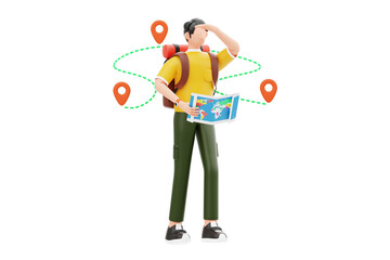 Finding travel destination 3D Illustration