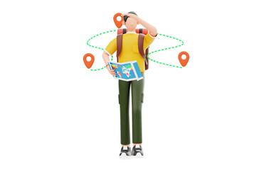 Finding travel destination 3D Illustration