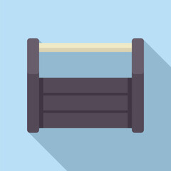 Empty wooden crate standing on blue background with long shadow