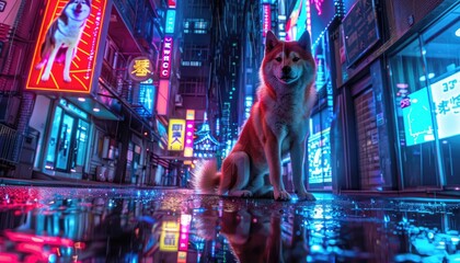 Shiba Inu in a Neon City