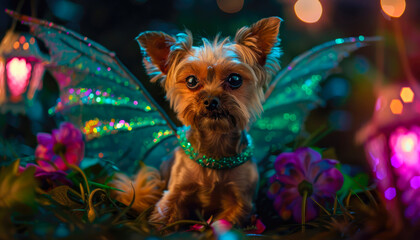 Naklejka premium Fairy Dog in a Magical Garden
