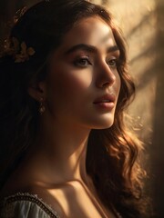 A closeup portrait fashion girl with warm light filters,Fashionable girls concept.