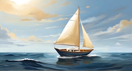 Fototapeta premium Sailboat on a calm sea with a clear sky.