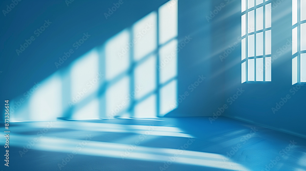Poster simple light blue background with minimalistic design for presenting products, featuring shadows and