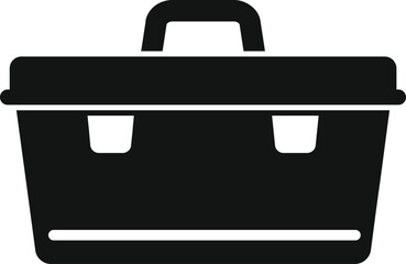 Black silhouette of a plastic tool box for storing and carrying instruments, isolated on a white background