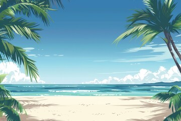 Fototapeta premium Tropical Beach with Palm Trees and Blue Sky