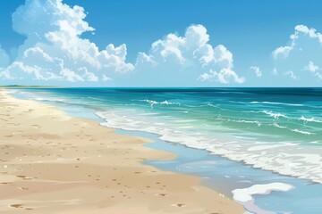 Obraz premium Peaceful Seascape with Blue Sky and White Clouds