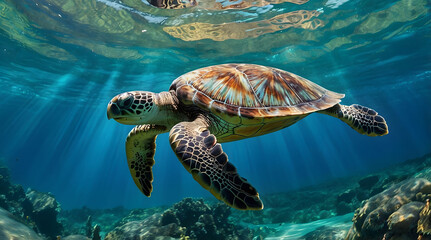 Fototapeta premium A turtle swimming in the ocean