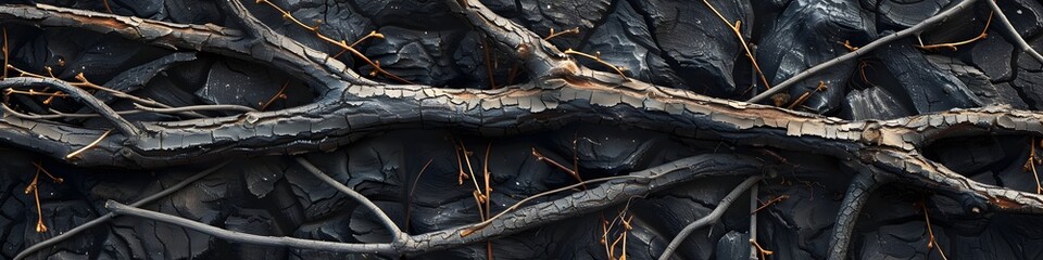 Twigs and branches woven together over a burning man made surface