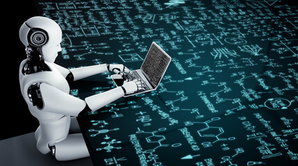 Mathematic equations and modish formula on computer screen showing concept of science and education