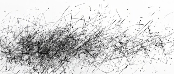 Panoramic close-up, high detail scan of dashed scribble sketch, on white background, Generative AI