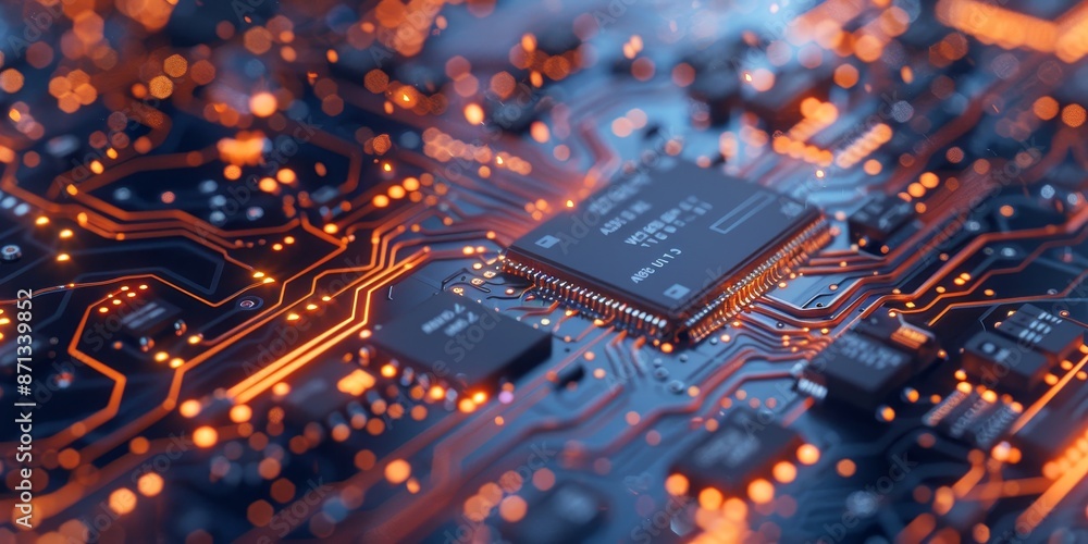Poster A close-up of a circuit board, showcasing the intricate details of modern technology