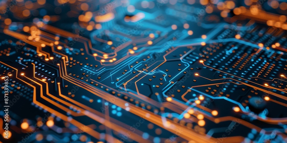 Poster A close-up of a circuit board, showcasing the intricate details of modern technology