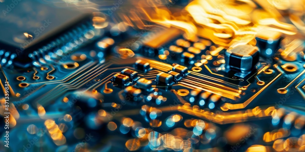 Poster A close-up of a circuit board, showcasing the intricate details of modern technology