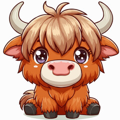 Cute Highland Cow Sitting Clipart