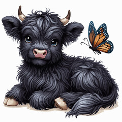 Cute Black Highland Cow Clipart