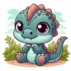 Cute Baby Dinosaur Sitting Clipart