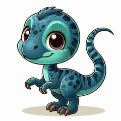 Cute Baby Blue Velociraptor Dinosaur Clipart