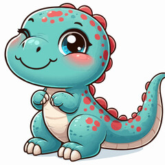 Cute Baby Dinosaur Blue with Red Spots Clipart