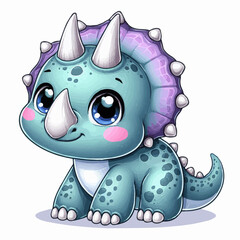Cute Baby Blue and Purple Triceratops Dinosaur Clipart