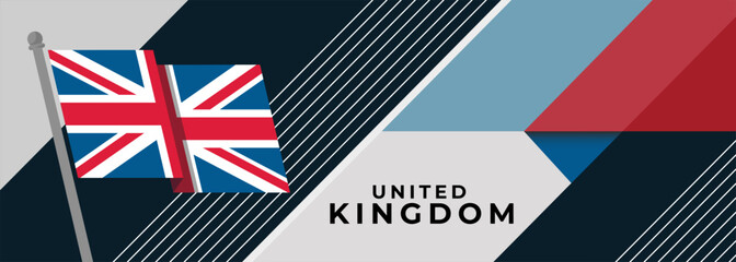 UK flag banner. United Kingdom flag design with British flag colors theme background. Great Britain and geometric abstract retro modern blue red white design. Vector Illustration. Democracy Election.