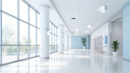 Obraz premium Modern hospital hallway with clean white walls, 