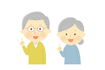 指差しをする高齢者夫婦　イラスト　ベクター