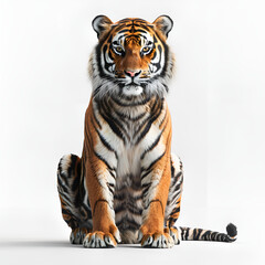 Naklejka premium An image of a tiger seated against a white backdrop.