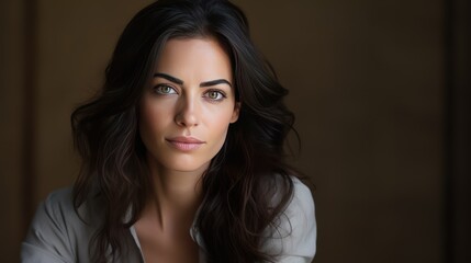 Fototapeta premium serious woman, natural light, neutral background, 