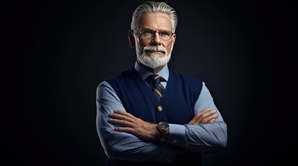 Obraz premium Senior gentleman standing tall with arms crossed, 