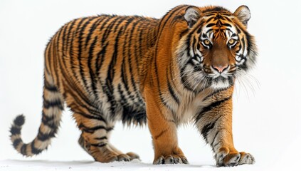 Naklejka premium Striking Tiger on a Snowy Background