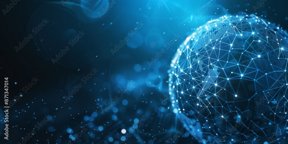 Poster futuristic 3d sphere with radiating connections illustrating digital transformation on solid backgro