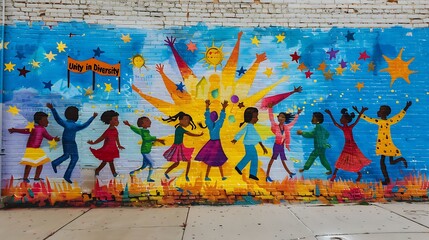 A Colorful Mural Depicting Friends from Different Backgrounds