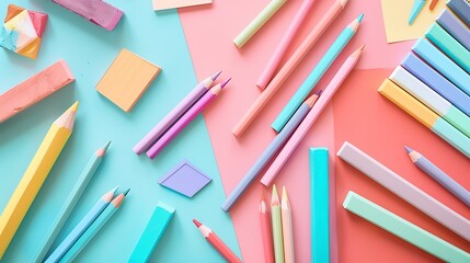 an array of pastel sticks and pastel paper spread out on a creative workspace