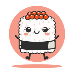 Cute Onigiri Rice Japanese Food Cartoon Character with Happy Expression