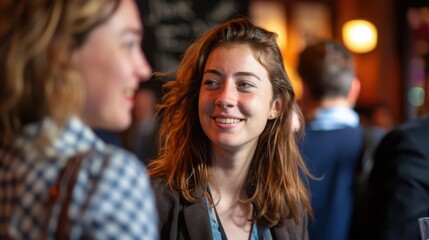Fototapeta premium Woman networking at a professional event, job loss, career opportunities