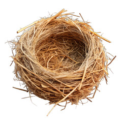 Empty nest made of hay isolated on transparent background