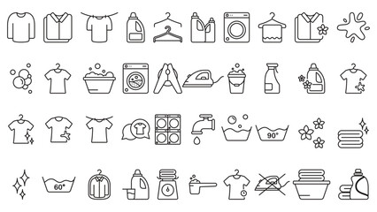 Laundry washing icon collection line vector design illustration template in trendy style with editable stroke