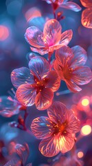 Abstract colorful background with plastic flowers and bokeh lights for a Valentine s Day card or spring holiday decoration
