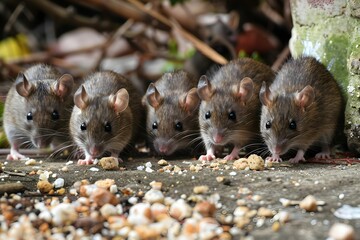 A small mouse is standing on a rocky surface. The mouse is looking at the camera and he is curious.