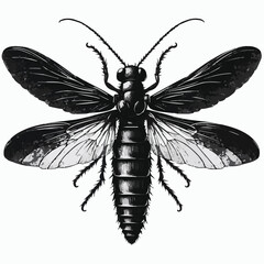 Black white realistic dragonfly, butterfly, bee silhouette vector art Illustration with full white background. Generative AI