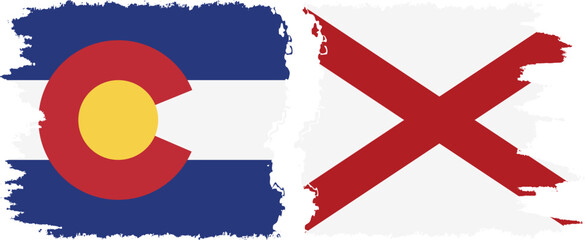 Alabama and Colorado states grunge brush flags connection, vector