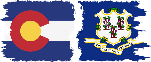 Obraz premium Connecticut and Colorado states grunge brush flags connection, vector