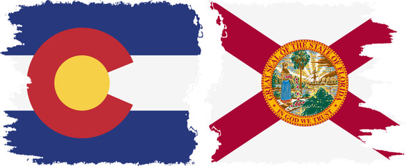 Florida and Colorado states grunge brush flags connection vector