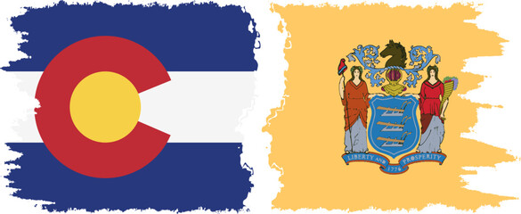 Obraz premium New Jersey and Colorado states grunge brush flags connection vector