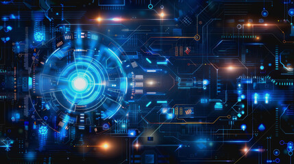 Cyber themed digital background with blue glowing lines and interconnected circuits
